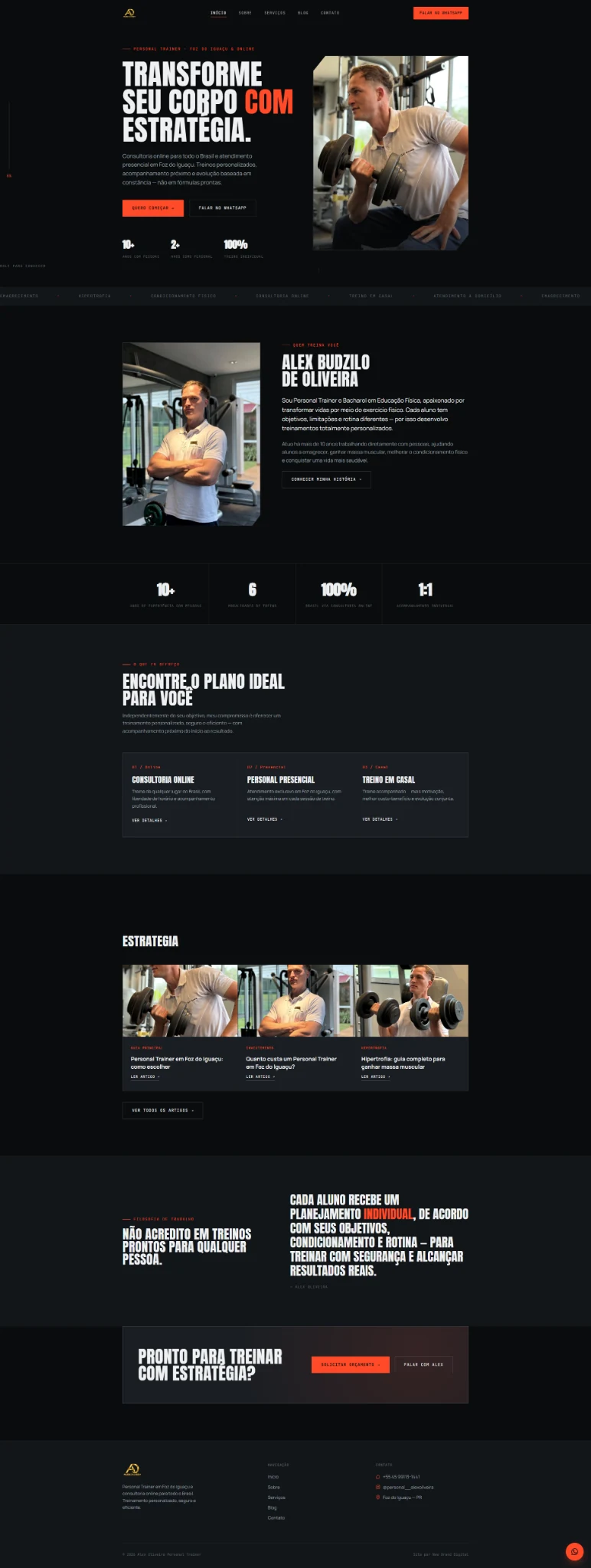 Visualização completa do site institucional do personal trainer