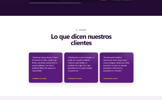 Produções audiovisuais e depoimentos de clientes parceiros