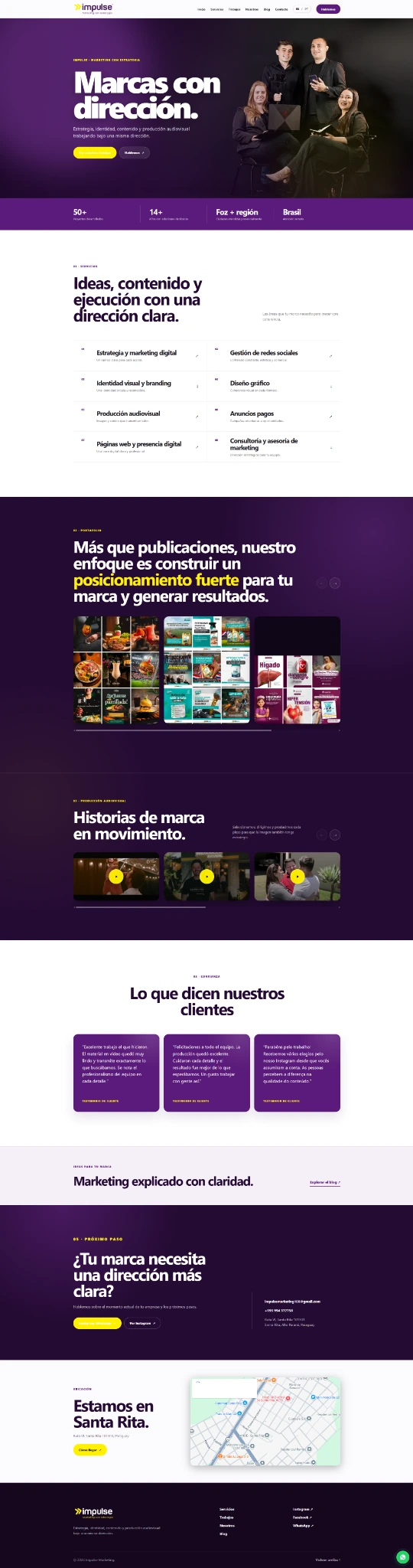 Estrutura integral da página inicial da Impulse Marketing