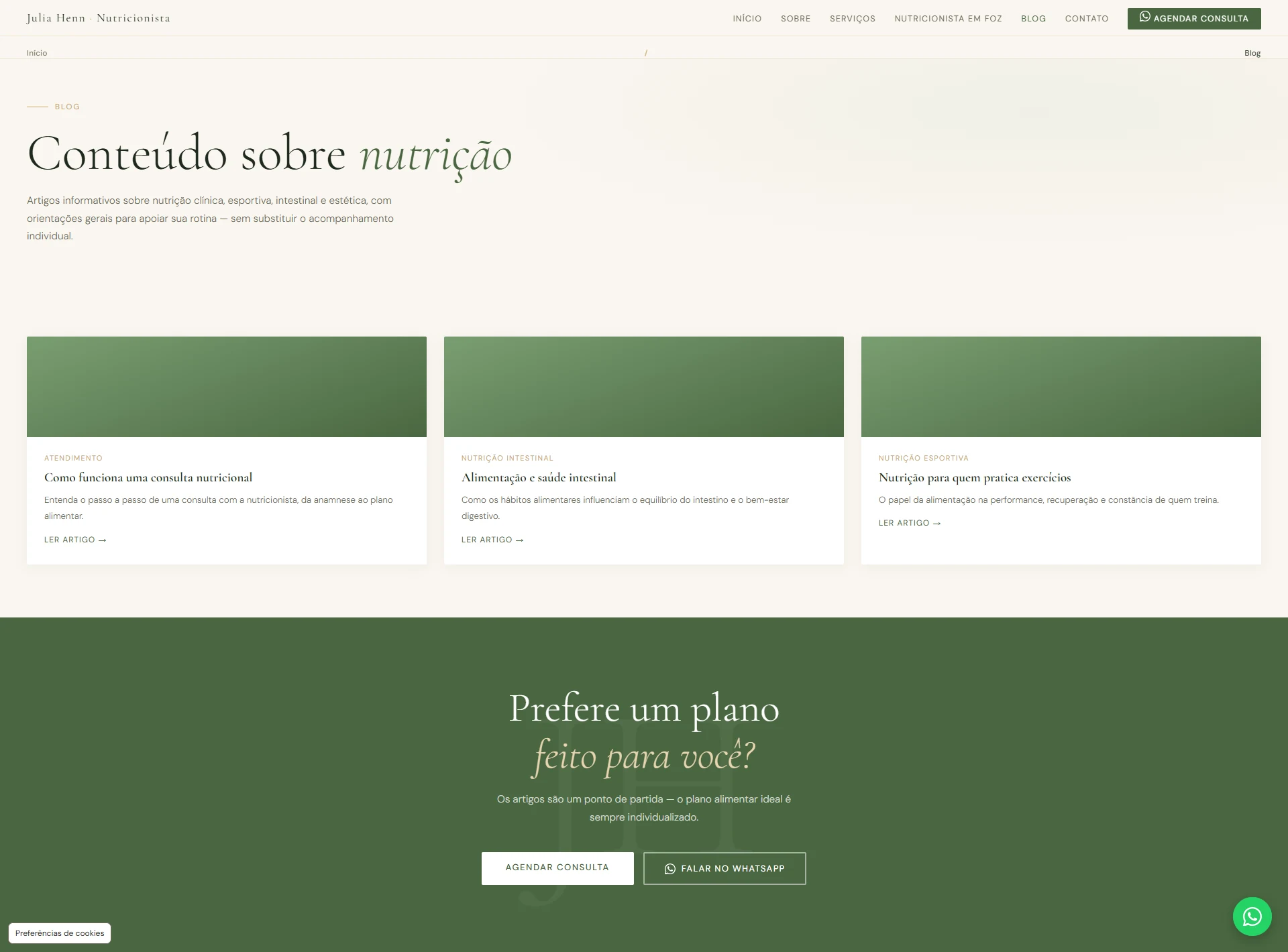 Área de artigos informativos com foco em buscas no Google