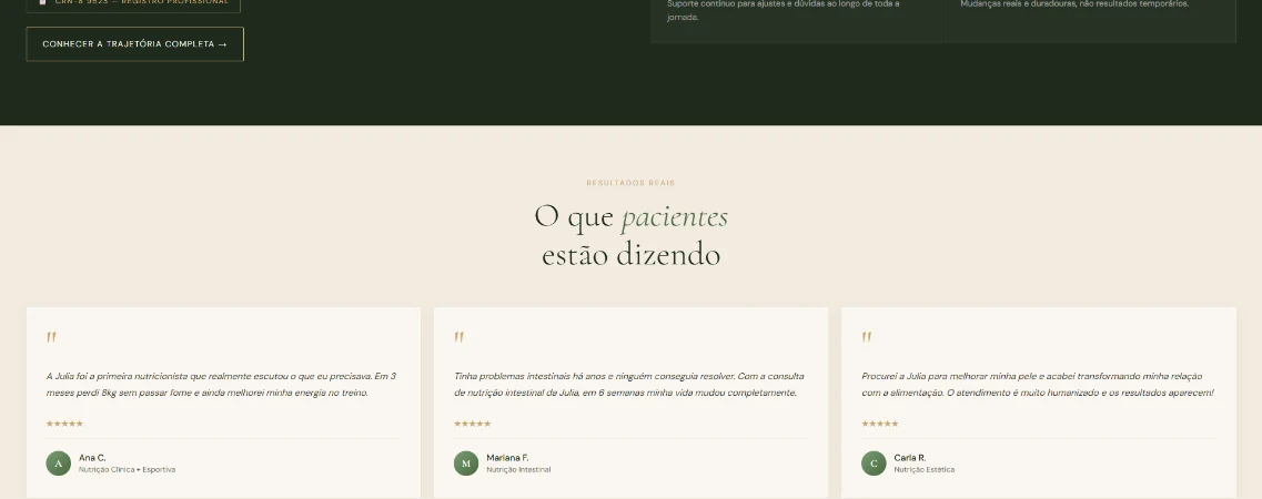 Depoimentos de pacientes e prova social da atuação profissional