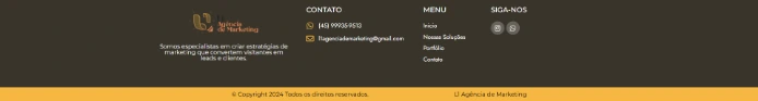 Rodapé estruturado com links e canais de contato