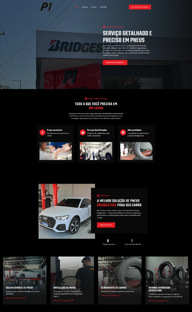 Destaque visual de abertura do site da P1 Pneu