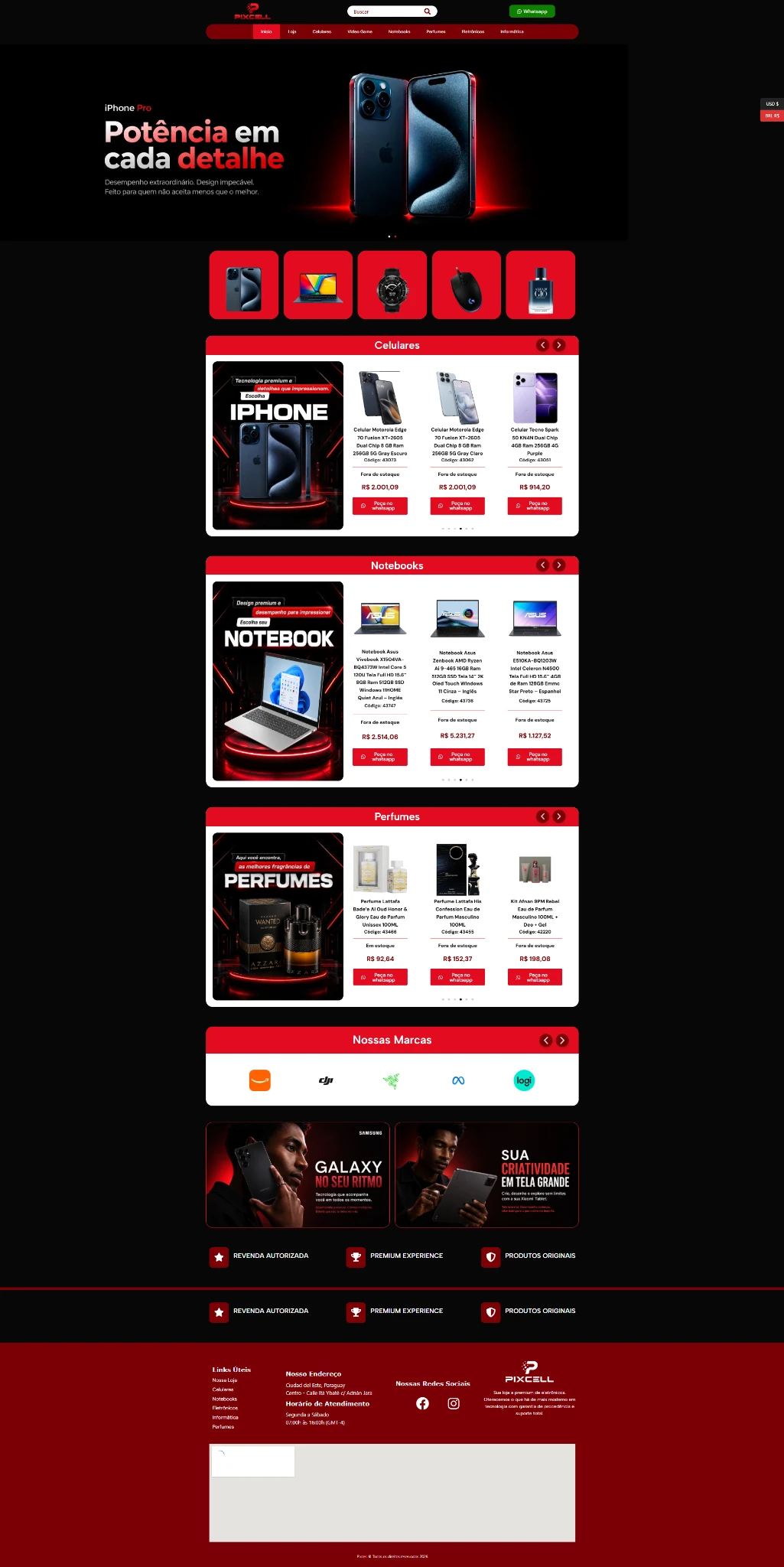 Ambiente do site público onde a automação de catálogo opera