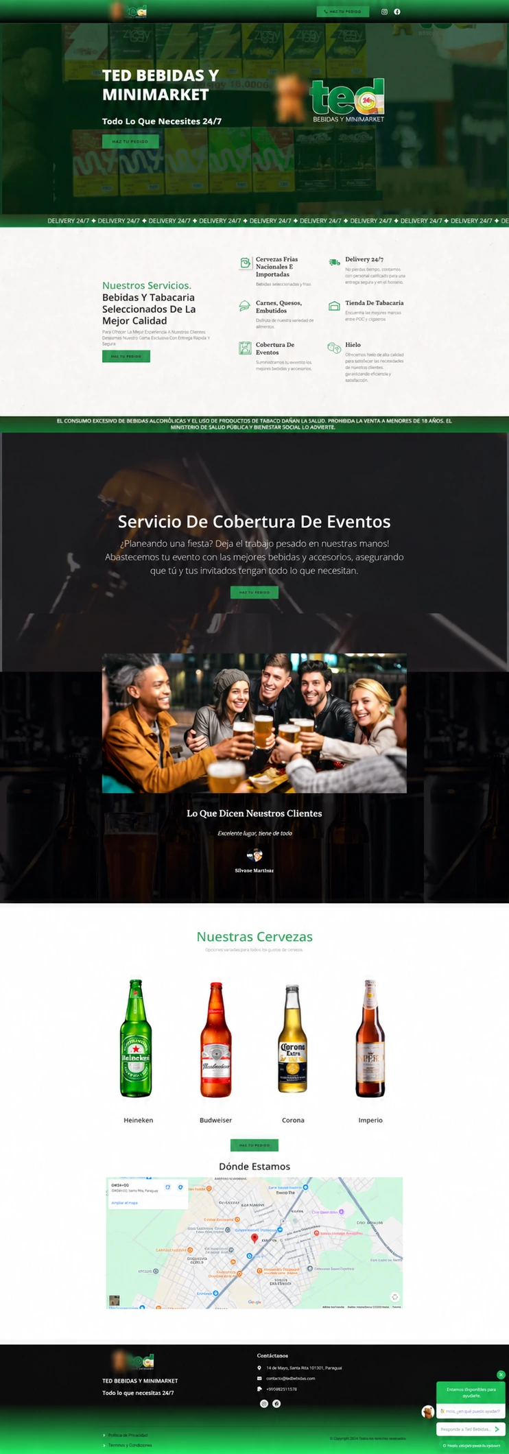 Estrutura completa da landing page com catálogo e canais de contato