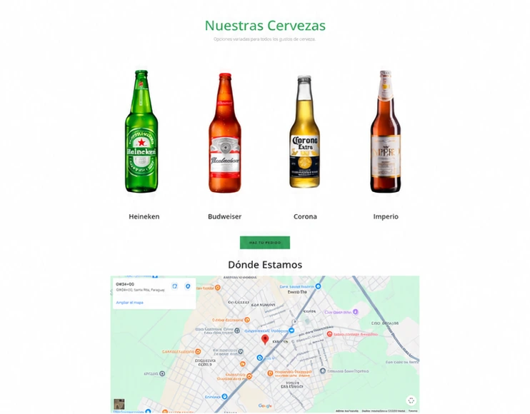Variedade de rótulos de bebidas e mapa de localização