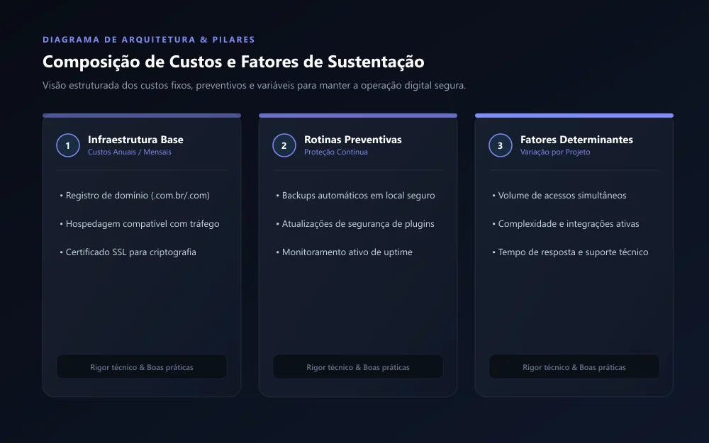 Composição de custos operacionais e fatores determinantes para manter um site