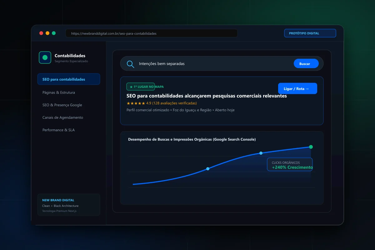 Interface demonstrativa de SEO para contabilidades - New Brand Digital